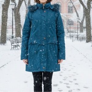 Vintage Hooded Coat with Faux Fur Trim